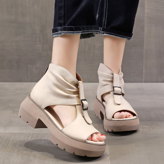 New Zippered Mid-Heeled Hollow-Soled Women'S Shoes