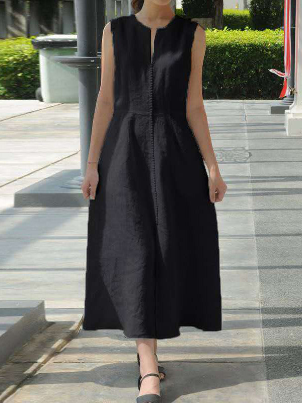 Fashionable Waist Belt Sleeveless Women'S Dress