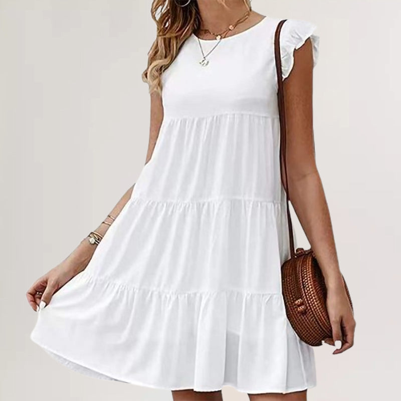 Casual Round Neck Pleated Dress