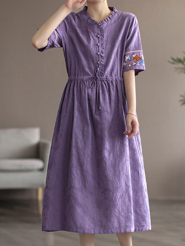 Embroidered Flower Half Sleeve Dress