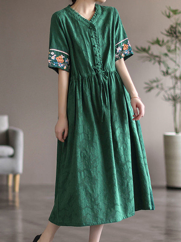 Embroidered Flower Half Sleeve Dress