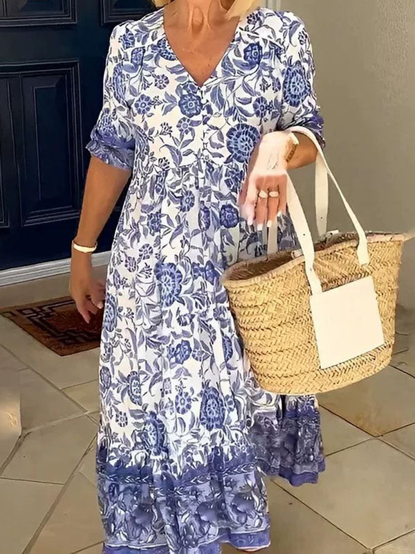 Elegant Commuting Long Floral Women'S Dress