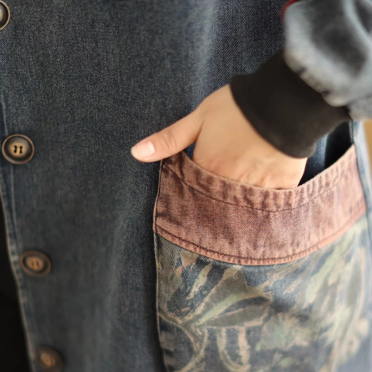 V-Neck Denim Trench Coat