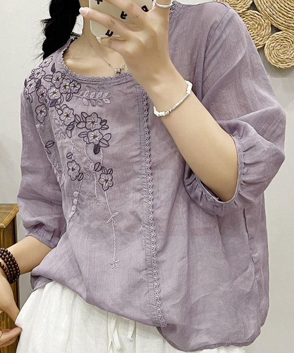 Embroidered Round Neck Lace Top