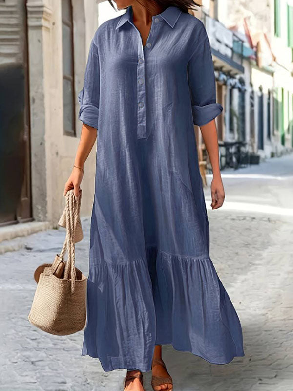 New Long Irregular Button Ladies Dress