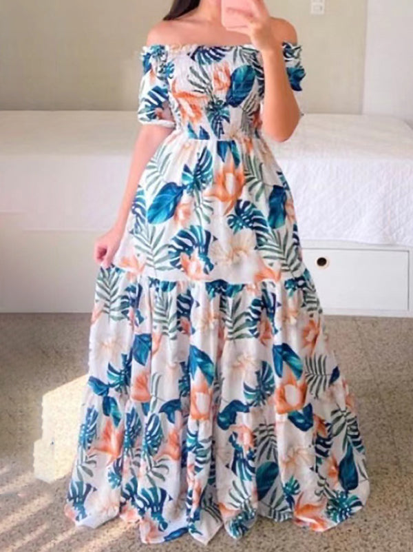 Fashion Off Shoulder Print Dress