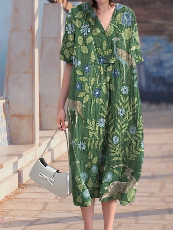 New Green Flowers Animal Print Women's Top and Dress