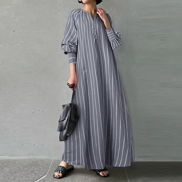 Striped Round Neck Long Sleeve Dress