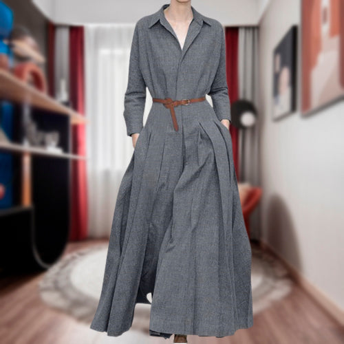 Lapel Collar Solid Color Dress