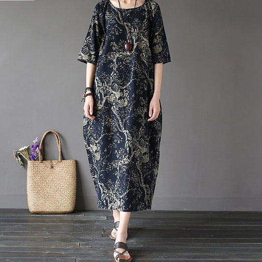 Vintage Casual Print Dress