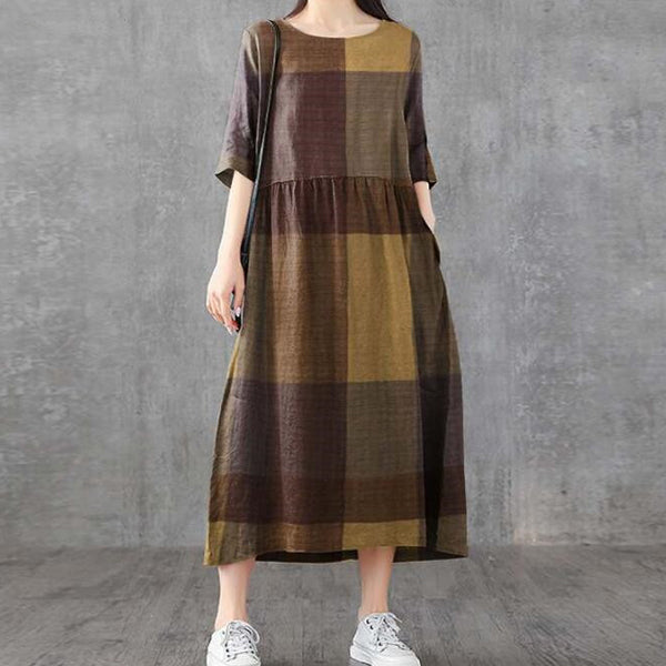 Plaid Vintage Round Neck Dress