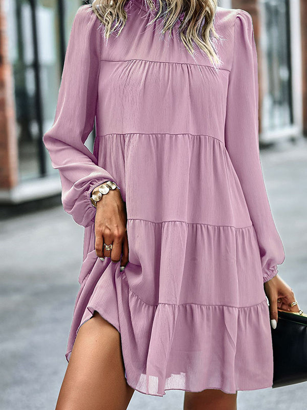 Casual Pleated Crew Neck Dress