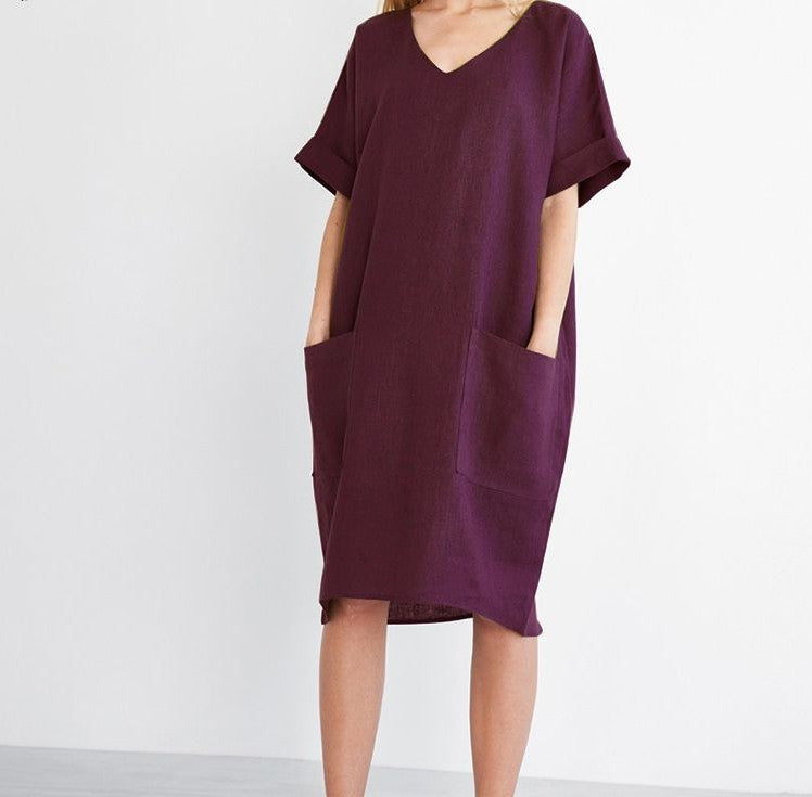 Fashion V Neck Pocket Dress