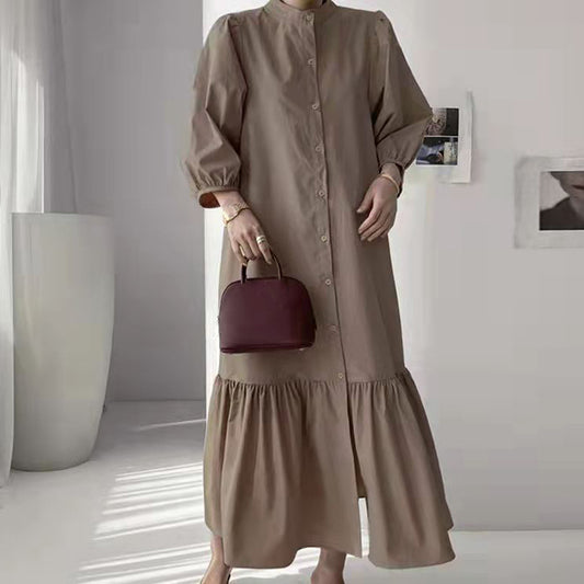 Fashion Long Sleeve Button Dress