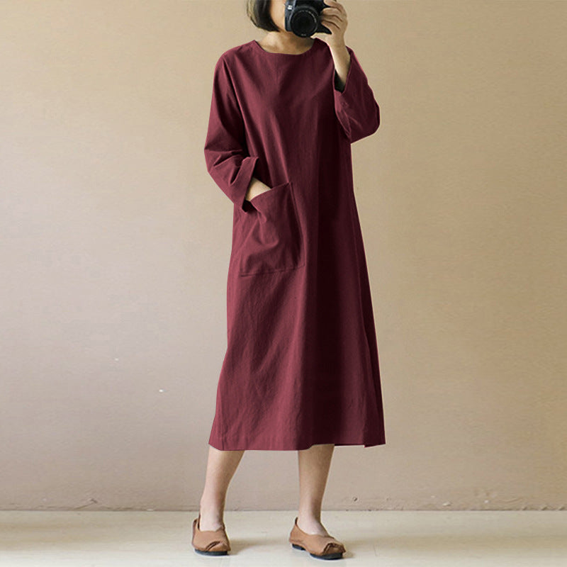 Vintage Long Sleeve Pocket Dress