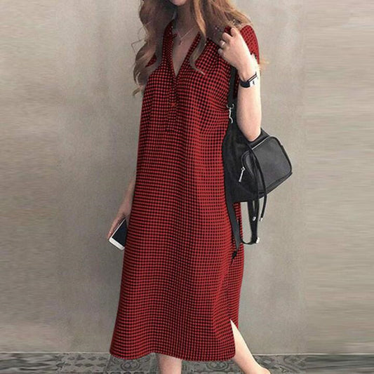 Fashion Plaid Lapel Dress