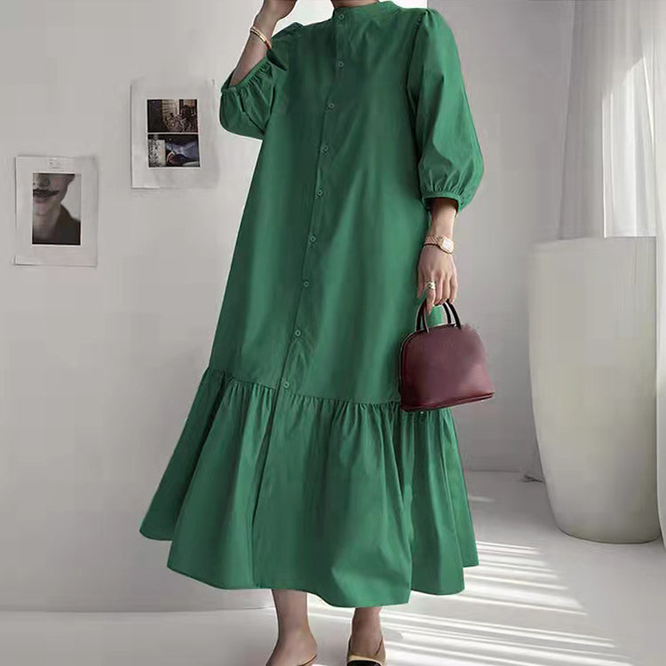 Fashion Long Sleeve Button Dress