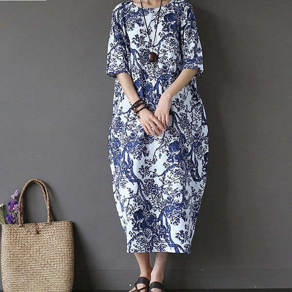 Vintage Casual Print Dress