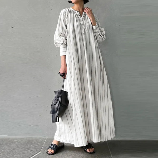 Striped Round Neck Long Sleeve Dress