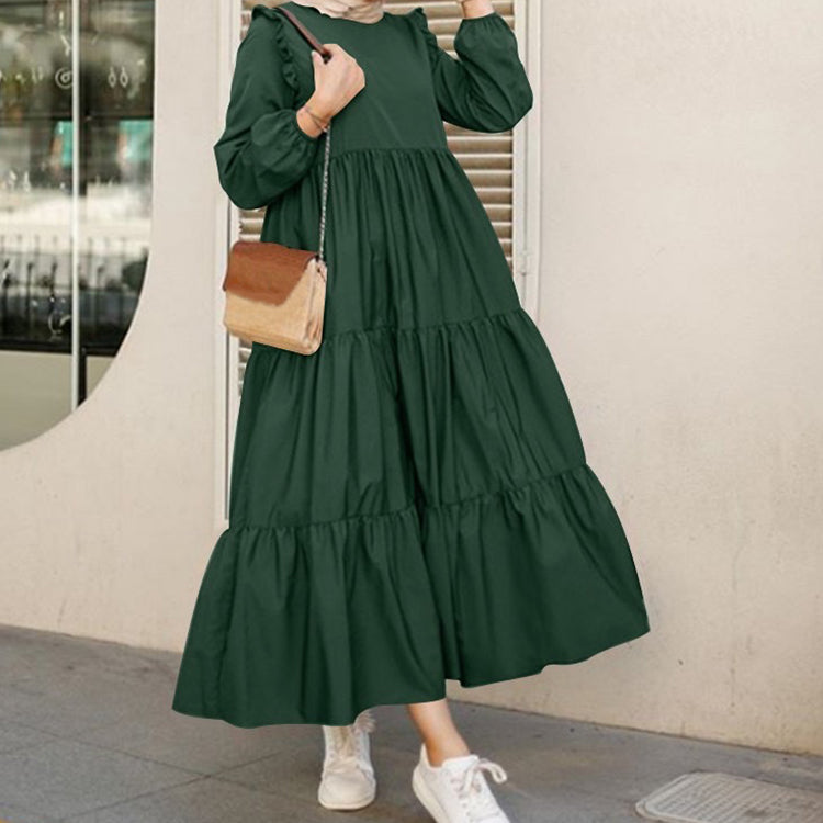 Trendy Round Neck Pleated Dress