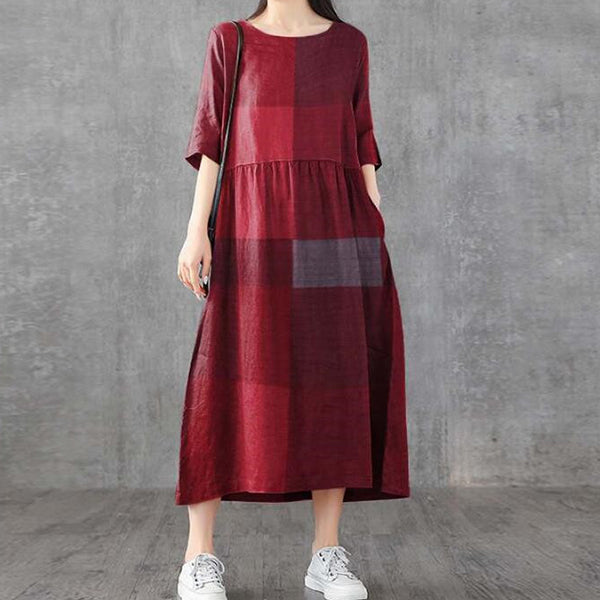 Plaid Vintage Round Neck Dress