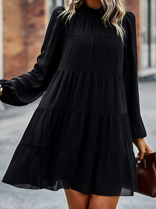 Casual Pleated Crew Neck Dress