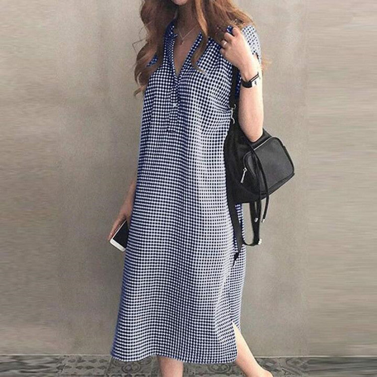 Fashion Plaid Lapel Dress