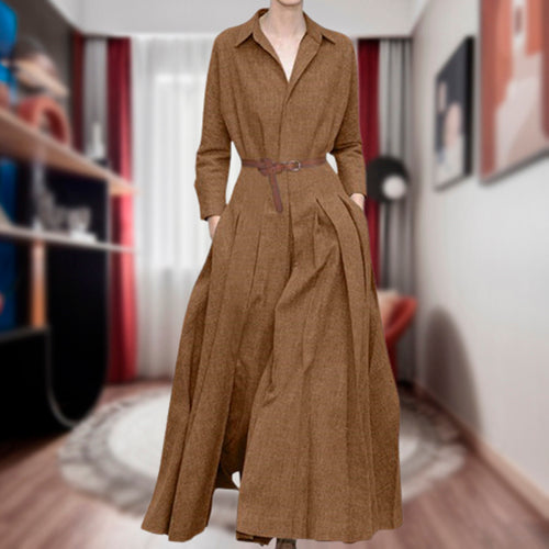 Lapel Collar Solid Color Dress