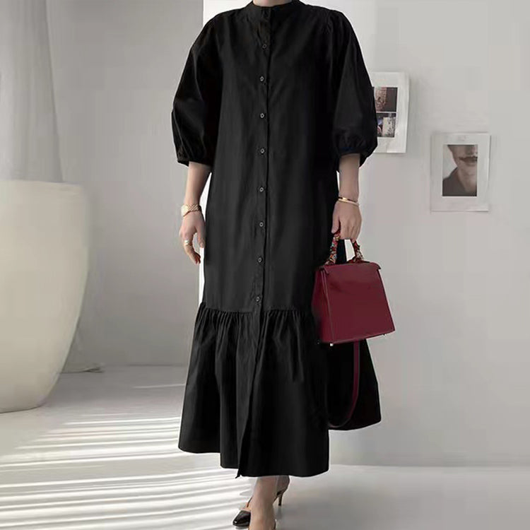 Fashion Long Sleeve Button Dress