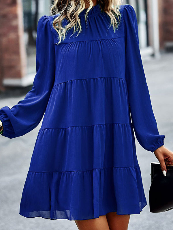 Casual Pleated Crew Neck Dress