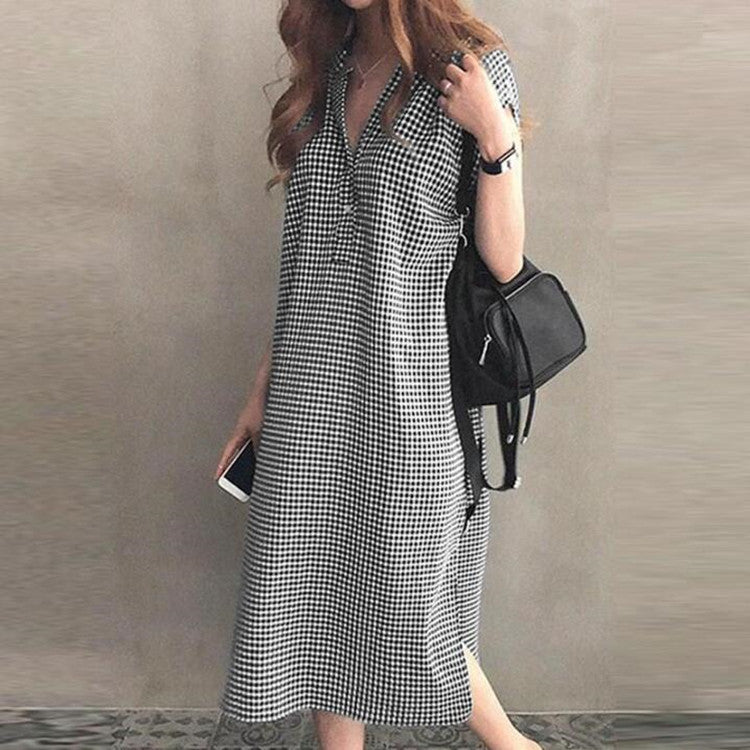 Fashion Plaid Lapel Dress