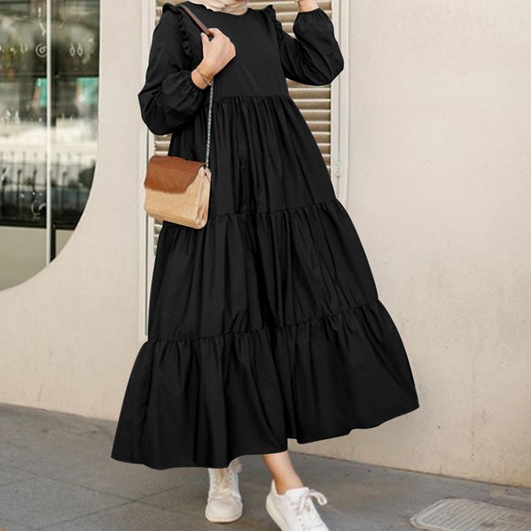 Trendy Round Neck Pleated Dress