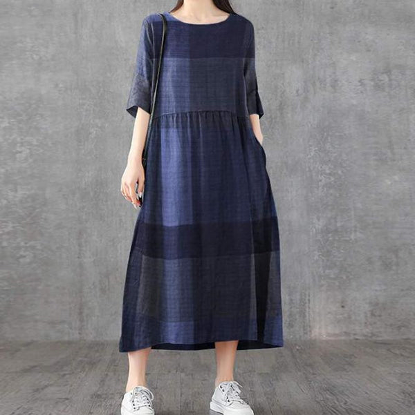 Plaid Vintage Round Neck Dress