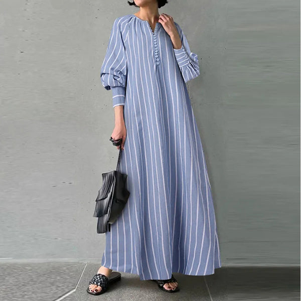 Striped Round Neck Long Sleeve Dress