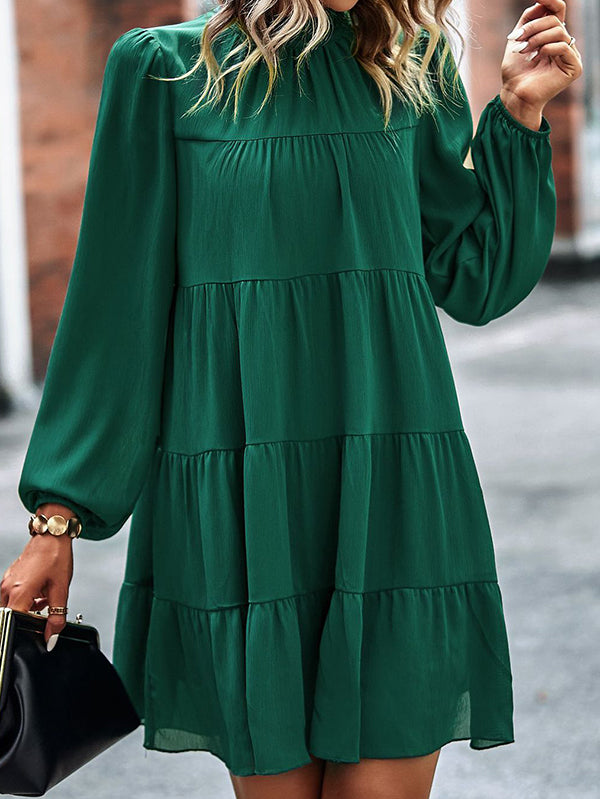 Casual Pleated Crew Neck Dress