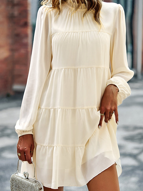 Casual Pleated Crew Neck Dress