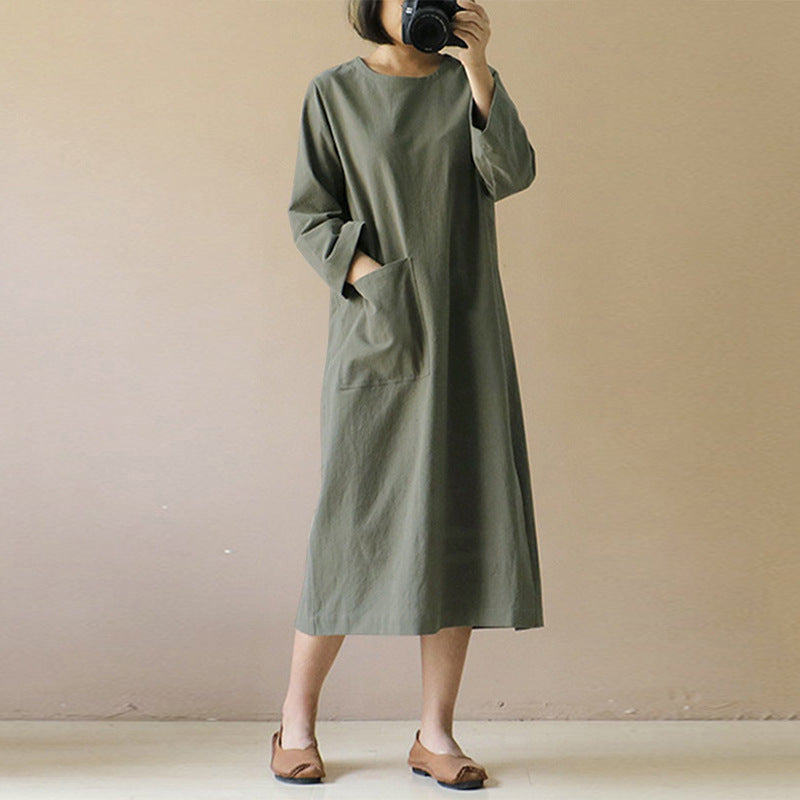 Vintage Long Sleeve Pocket Dress