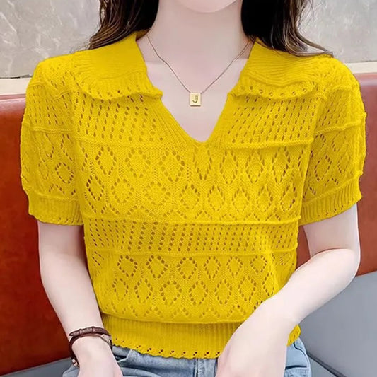 Beautiful Crocheted Hollow Knitted Top