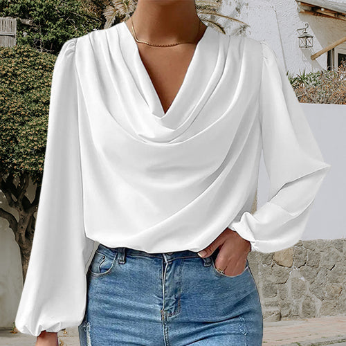 Casual Chiffon Draped V-Neck Top