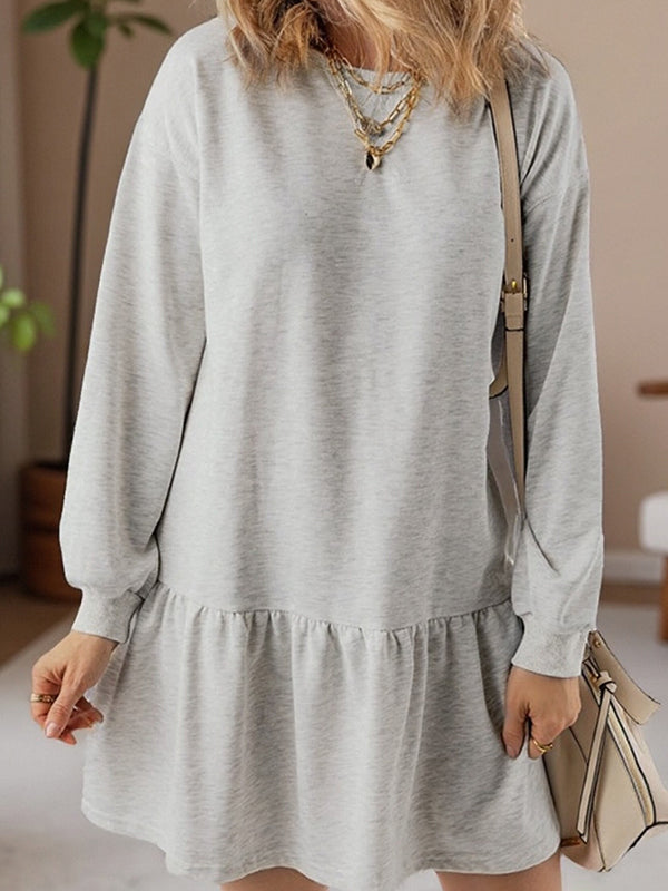 Solid Ribbed Knit Long Sleeve Dress