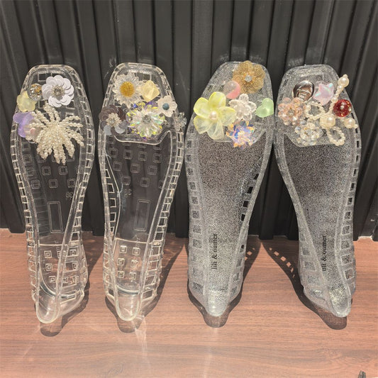 Elegant Crystal Bright Beaded Flower Ladies Shoes