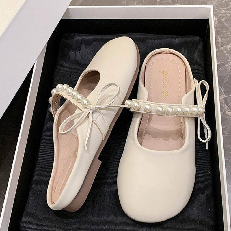 Soft Sole Pearl Shoelace Bow Ladies Shoes