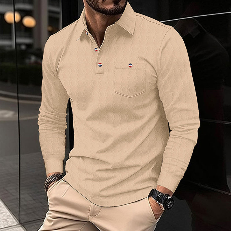 Pocket Jacquard Stand Collar Shirt