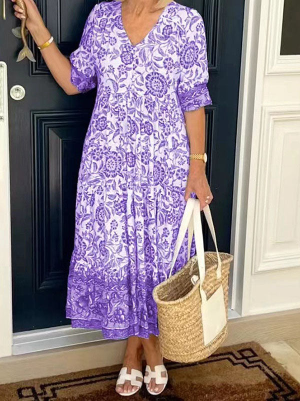 Elegant Commuting Long Floral Women'S Dress