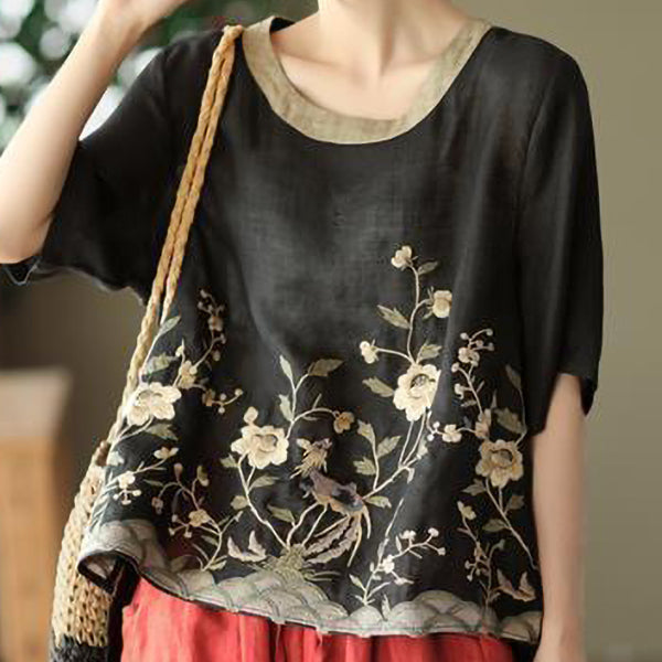 Retro Embroidered Casual Top