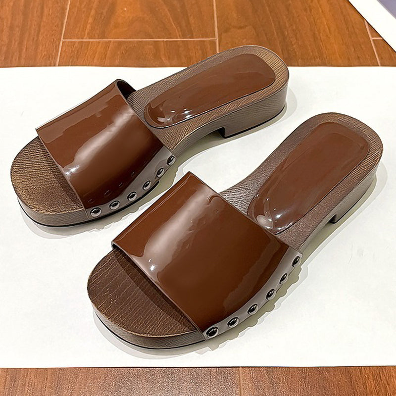 Non-Slip Wood Grain Thick-Soled Thick-Heeled Ladies Slippers