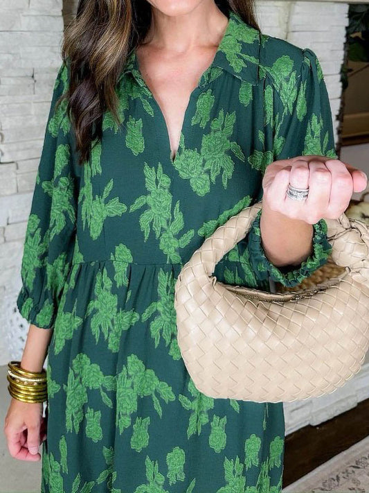 New V-Neck Floral Print Long Dress
