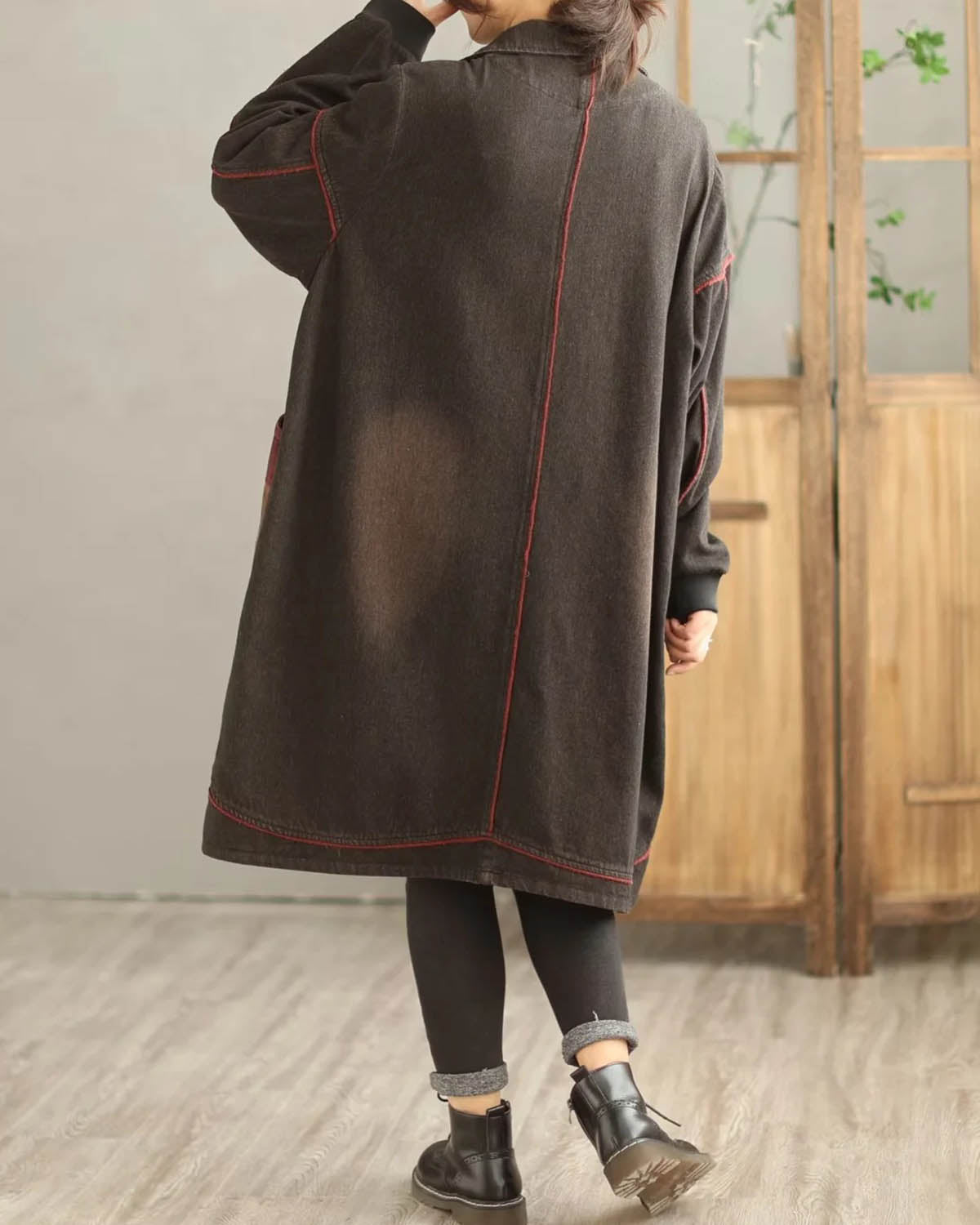 V-Neck Denim Trench Coat