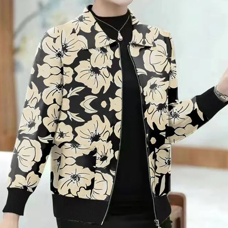 Beautiful Printed Lapel Zip Top