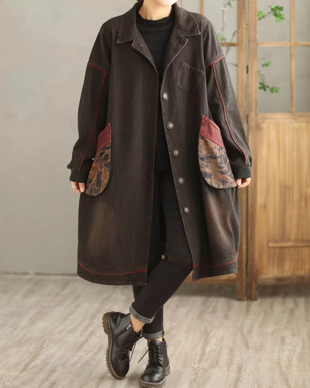 V-Neck Denim Trench Coat